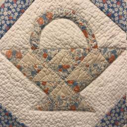 Hand Quilted Basket Table Centerpiece - Antique Reversible Wall Hanging - thumbnail 2