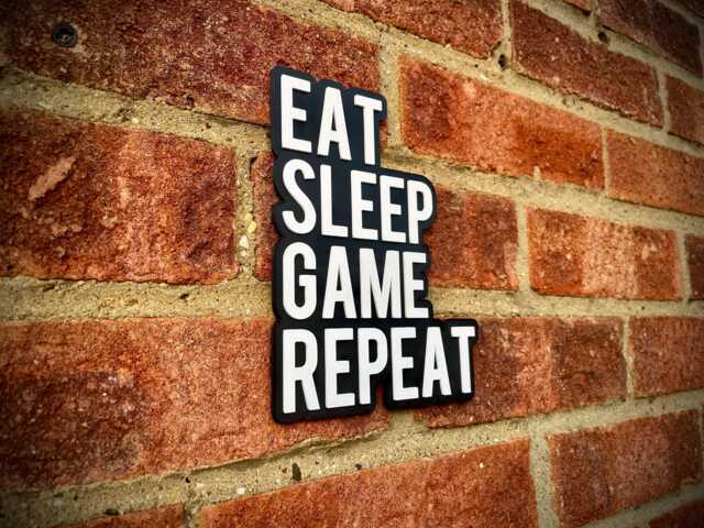 Personalised Eat Sleep Hobby Repeat Small Wall Sign - Run Knit Game Cycle Race Darts Drink Kids Room Decor Child Bedroom Art - image 1