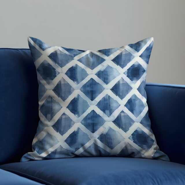 Blue White Lattice Cushion Cover, Watercolor Diamond Pillow Case , Modern Geometric Throw Pillowcase - image 1
