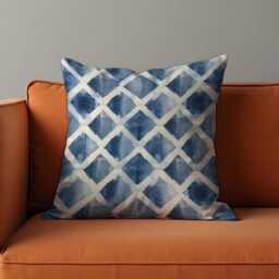 Blue White Lattice Cushion Cover, Watercolor Diamond Pillow Case , Modern Geometric Throw Pillowcase - thumbnail 4