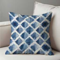 Blue White Lattice Cushion Cover, Watercolor Diamond Pillow Case , Modern Geometric Throw Pillowcase - thumbnail 2