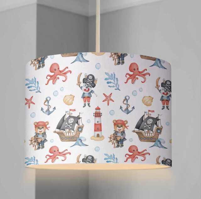 Lampshade - Nursery Pirate Ship Bears, Lampshade Or Table Lampshade Childrens Room Round - image 1