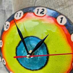 Small Handmade Ceramic Wall Clock - Colorful Abstract Art Decor, Autumn Collection - thumbnail 2