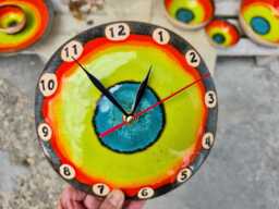 Small Handmade Ceramic Wall Clock - Colorful Abstract Art Decor, Autumn Collection