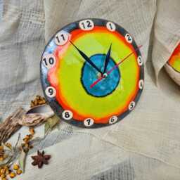 Small Handmade Ceramic Wall Clock - Colorful Abstract Art Decor, Autumn Collection - thumbnail 4