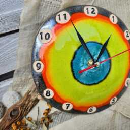 Small Handmade Ceramic Wall Clock - Colorful Abstract Art Decor, Autumn Collection - thumbnail 3