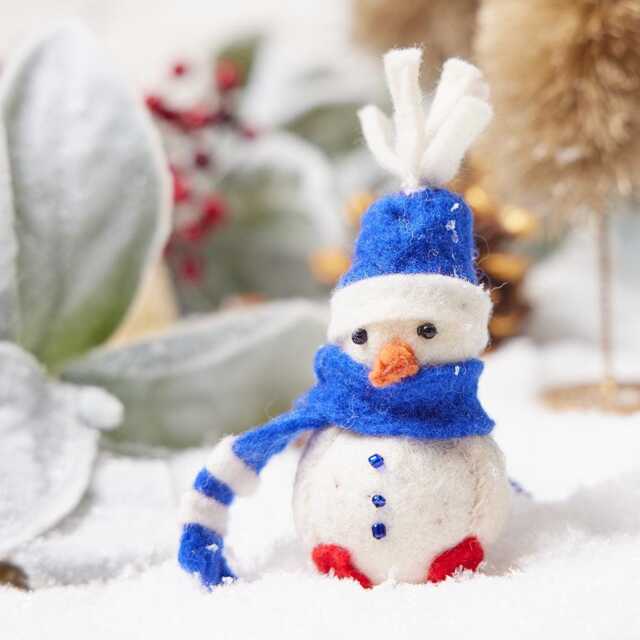 Little Blue Bundled-Up Snowman Ornament, Hand Felted Christmas Decor, Handmade Festive Holiday Charm - image 1
