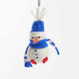 Little Blue Bundled-Up Snowman Ornament, Hand Felted Christmas Decor, Handmade Festive Holiday Charm - thumbnail 2