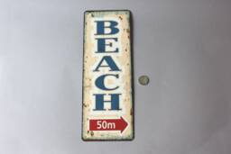 Beach 50M Sign Rustic Shabby, Door Vintage Style, Information Wall Hanging, Plaque White Blau, Nostalgic - thumbnail 1