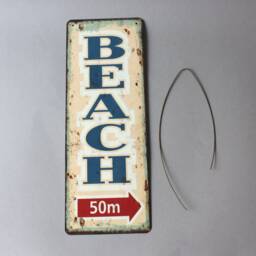 Beach 50M Sign Rustic Shabby, Door Vintage Style, Information Wall Hanging, Plaque White Blau, Nostalgic - thumbnail 2