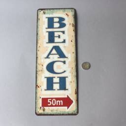 Beach 50M Sign Rustic Shabby, Door Vintage Style, Information Wall Hanging, Plaque White Blau, Nostalgic - thumbnail 4