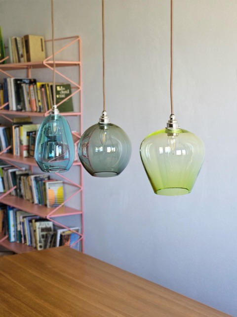 Mid Century Modern Linear Chandelier. Set Of 3 Handblown Glass Kitchen Island Lights - image 1