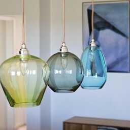 Mid Century Modern Linear Chandelier. Set Of 3 Handblown Glass Kitchen Island Lights - thumbnail 2