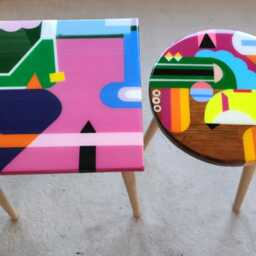 Handmade Resin Coffee Table Set Colorful Abstract Boho Side Tables - thumbnail 4
