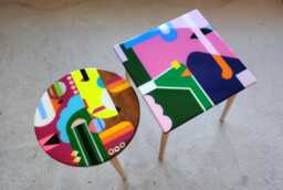 Handmade Resin Coffee Table Set Colorful Abstract Boho Side Tables - thumbnail 1