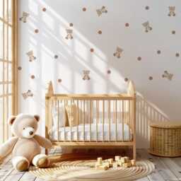 Teddy Bear Wall Decals Neutral Nursery Decor Stickers Baby Boy Beige Polka Dot - thumbnail 2