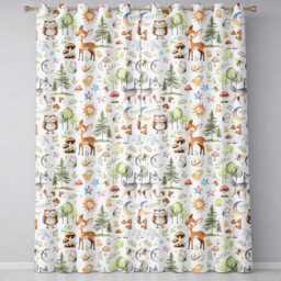 Watercolor Forest Animals Deer Owl Mushrooms Stars Seamless Pattern Soft Cream Readymade Eyelet Ring Top Thermal 100% Blackout Curtains - thumbnail 2