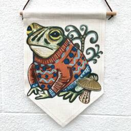 Toad in Sweater Linen Pennant, Quirky Wall Decor - thumbnail 1