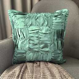 Teal Blue Satin, Ruched Textured Solid Pattern, Contemporary Throw Pillow Cover/Euro Sham - Dreamy - thumbnail 3