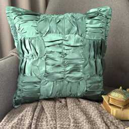 Teal Blue Satin, Ruched Textured Solid Pattern, Contemporary Throw Pillow Cover/Euro Sham - Dreamy - thumbnail 1