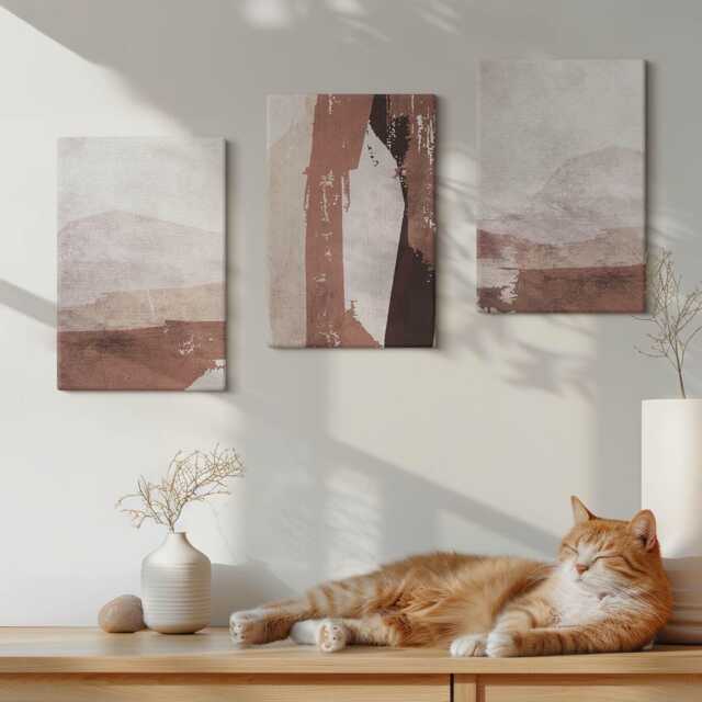 Canvas Art Set Of 3 - Patterns in Shades Brown & Beige, Wall Art, Abstract Decor - image 1