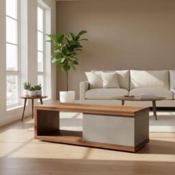 Mignun Straight - Dark Grey Concrete & Black Walnut Coffee Table Tv Stand Console