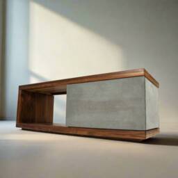 Mignun Straight - Dark Grey Concrete & Black Walnut Coffee Table Tv Stand Console - thumbnail 3