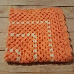 Crochet Baby Afghan, Newborn Blanket, Hat, Peach Color Afghan - thumbnail 2