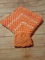 Crochet Baby Afghan, Newborn Blanket, Hat, Peach Color Afghan - thumbnail 1