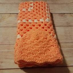 Crochet Baby Afghan, Newborn Blanket, Hat, Peach Color Afghan - thumbnail 3
