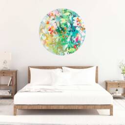 Floral Wall Sticker Reusable Fabric Decal, Turquoise Teal Flowers - thumbnail 3