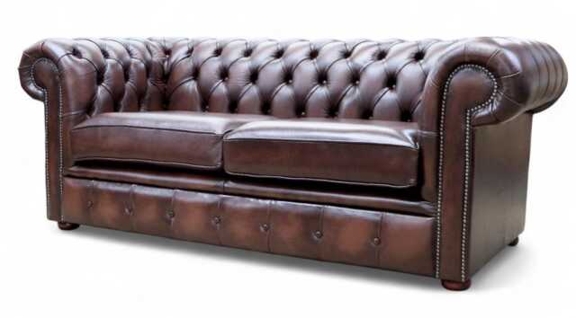 Lounge Sofa Living Room Real Leather 2.5 Seater Chesterfield Brown - image 1