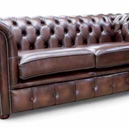 Lounge Sofa Living Room Real Leather 2.5 Seater Chesterfield Brown - thumbnail 2