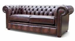 Lounge Sofa Living Room Real Leather 2.5 Seater Chesterfield Brown - thumbnail 1