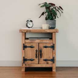 Handmade Solid Pine Side Table, Rustic Entryway Table With Doors - thumbnail 1
