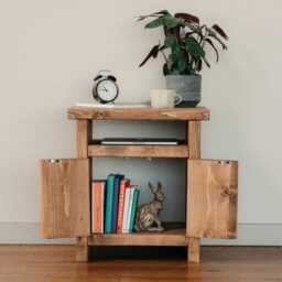 Handmade Solid Pine Side Table, Rustic Entryway Table With Doors - thumbnail 2