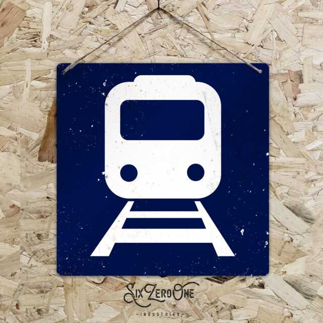 Train Icon Metal Sign - Red Vintage Worn Rusty Look Printed Square Station Platform Travel Train - image 1