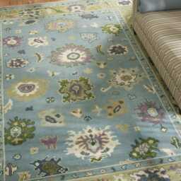 Handmade Wool Oushak Rug, Coastal Floral Design, Blue Sage Green Ar_3808 - thumbnail 2