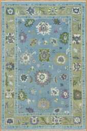 Handmade Wool Oushak Rug, Coastal Floral Design, Blue Sage Green Ar_3808 - thumbnail 1