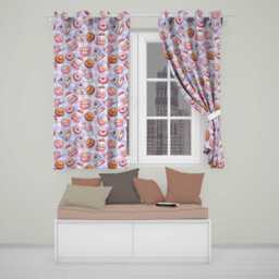 Kawaii Donut Cake Cupcake Sweet Dessert Seamless Pattern Purple Gingham Readymade Eyelet Ring Top Thermal 100% Blackout Curtains - thumbnail 1
