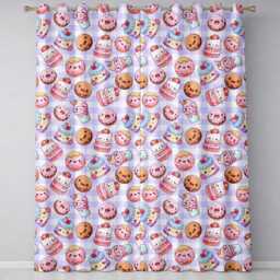 Kawaii Donut Cake Cupcake Sweet Dessert Seamless Pattern Purple Gingham Readymade Eyelet Ring Top Thermal 100% Blackout Curtains - thumbnail 2