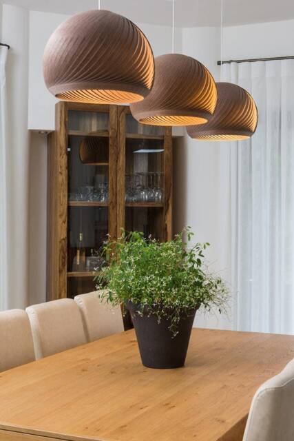 Walnut Pendant Lighting Suspension Luminaire ~ Veneer Celling Light in Japandi Style Chandelier Wabi Sabi Hanging Fixture Wind - image 1