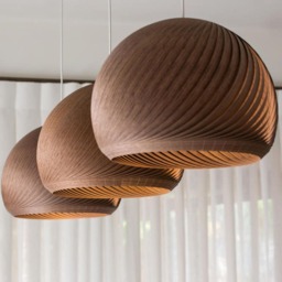 Walnut Pendant Lighting Suspension Luminaire ~ Veneer Celling Light in Japandi Style Chandelier Wabi Sabi Hanging Fixture Wind - thumbnail 2