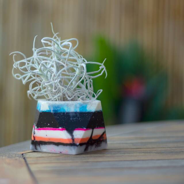 One Of A Kind Geometric Planter, Quirky Home Decor, Unique Gift, Air Plant Holder, Succulent Handmade Upcycled Art, Cute Pot - image 1