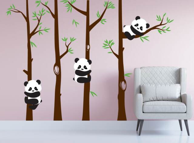 Nursery Panda Bear Bamboo Tree Wall Decal Art Forest Kids Room Stickers #1350 - image 1