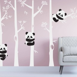 Nursery Panda Bear Bamboo Tree Wall Decal Art Forest Kids Room Stickers #1350 - thumbnail 3