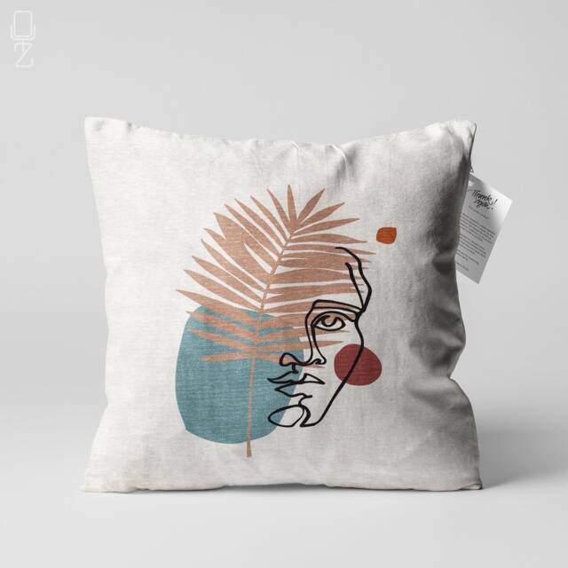 Pillow Cover With Bronze & Blue Abstract Face Statue Pattern - Double Sided Printing On Soft Chenille Fabric Multi Size Options - image 1