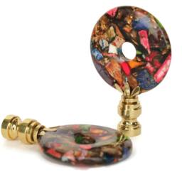 Tutti Frutti Sea Sediment Jasper & Bronzite Lamp Finials - Neon Rainbow Tones On Shiny Brass Hardware A Matching Pair - thumbnail 3
