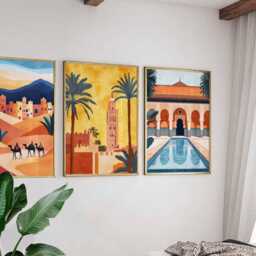 Set Of 3 Marrakech Posters, Morocco Travel Prints, Moroccan City Wall Art Set, North Africa Decor, Souk Gift, Desert Prints - thumbnail 4