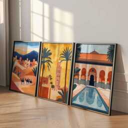 Set Of 3 Marrakech Posters, Morocco Travel Prints, Moroccan City Wall Art Set, North Africa Decor, Souk Gift, Desert Prints - thumbnail 3